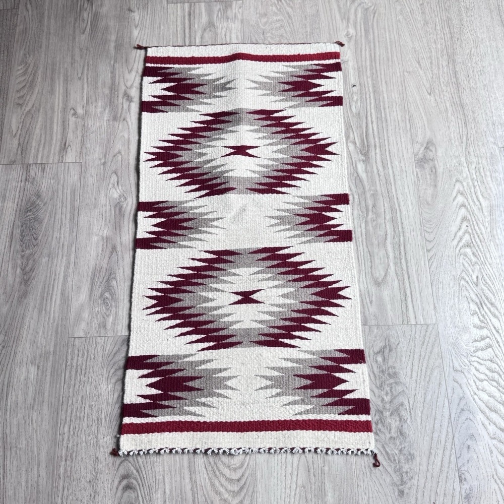 VTG Navajo Eye Dazzler Hand Woven Tapestry Gallup Throw 36"x18" Native Southwest
